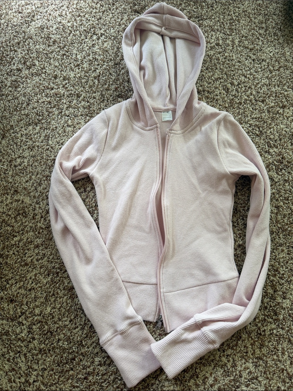 Hollister Gilly Hicks stretchy waffle zip up hoodie light pink small